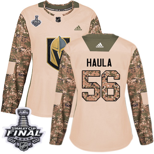 Adidas Golden Knights #56 Erik Haula Camo Authentic Veterans Day 2018 Stanley Cup Final Women's Stitched NHL Jersey - Click Image to Close